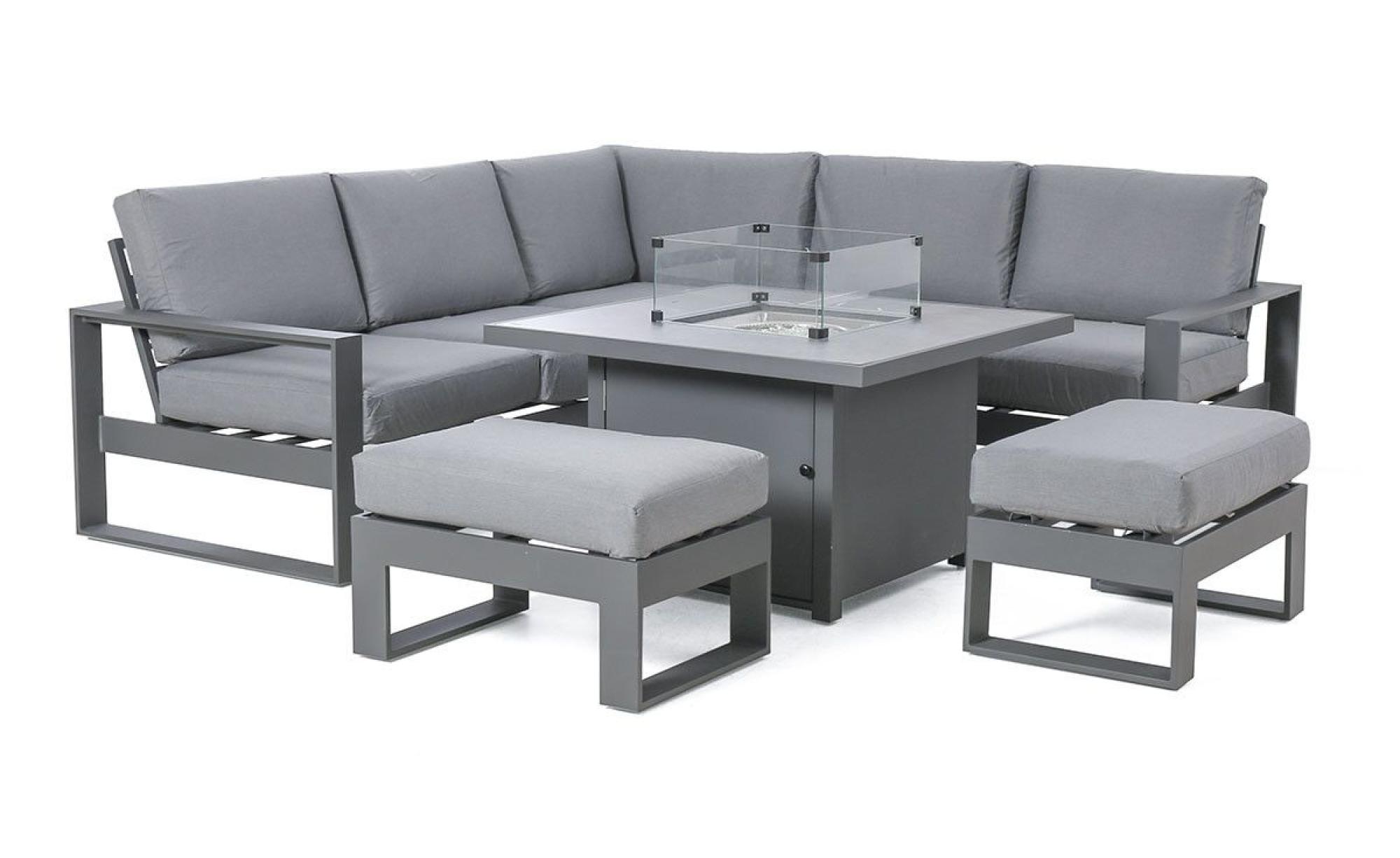 Product photograph of Maze Amalfi Grey Square Corner Dining Set With Fire Pit Table And Footstools from Choice Furniture Superstore.