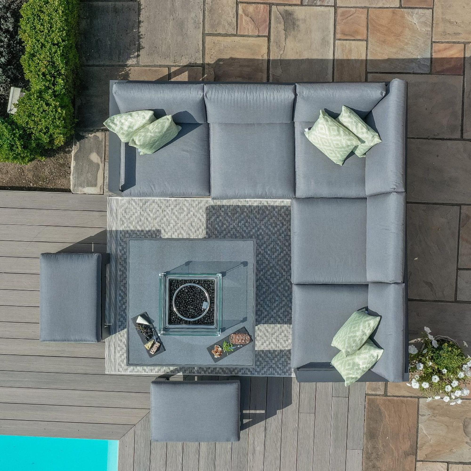 Product photograph of Maze Amalfi Grey Square Corner Dining Set With Fire Pit Table And Footstools from Choice Furniture Superstore.