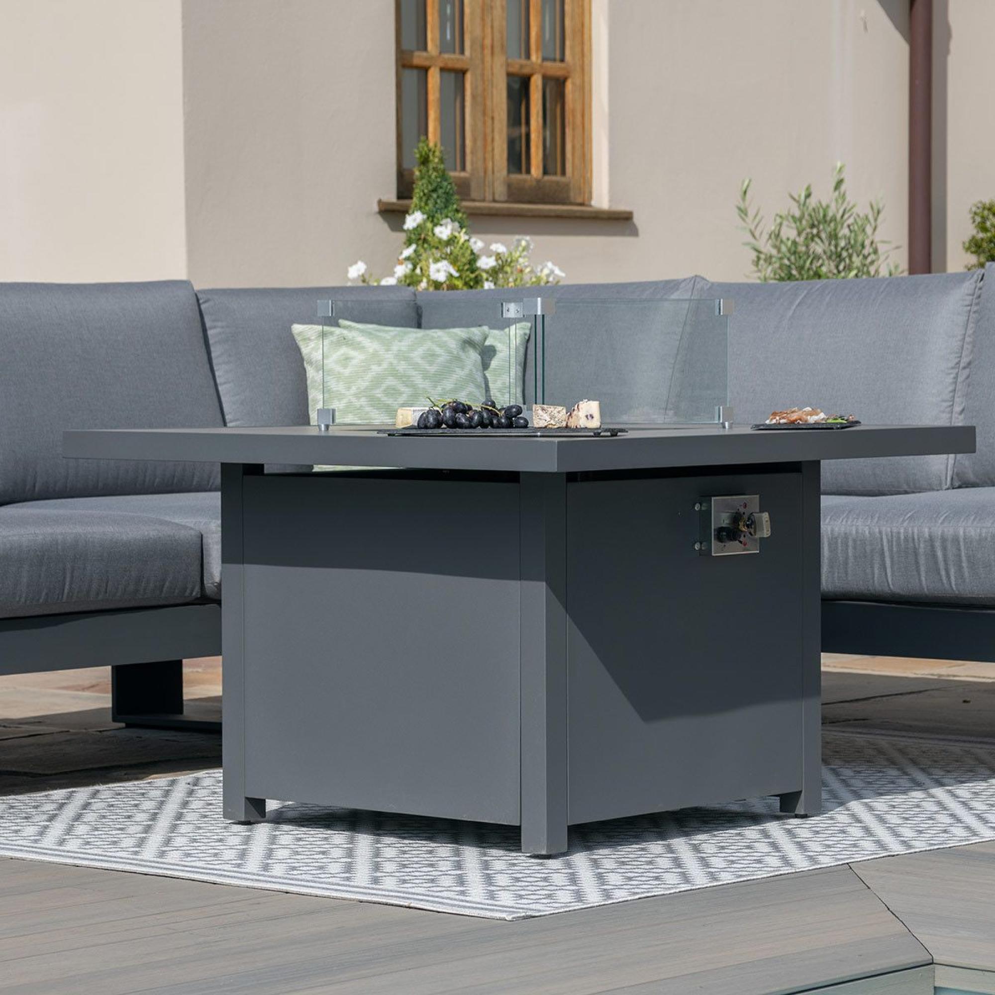 Product photograph of Maze Amalfi Grey Square Corner Dining Set With Fire Pit Table And Footstools from Choice Furniture Superstore.