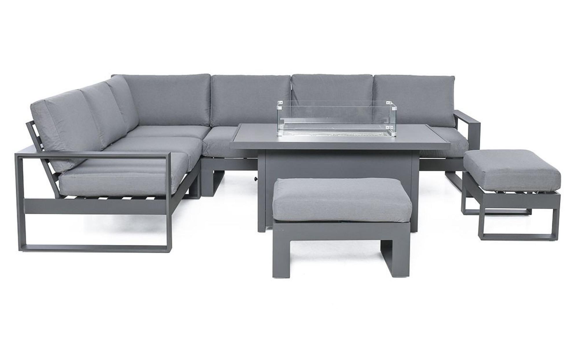 Product photograph of Maze Amalfi Grey Large Corner Dining Set With Fire Pit Table And Footstools from Choice Furniture Superstore.