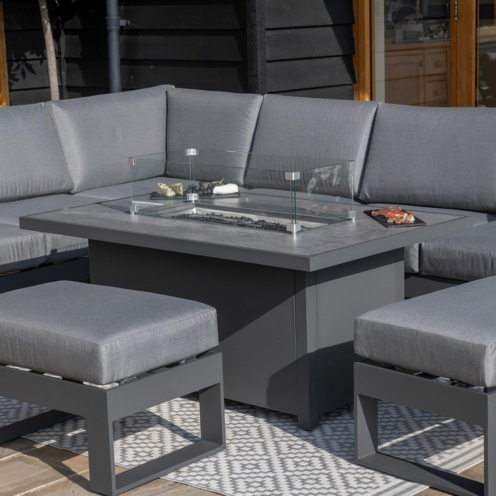 Product photograph of Maze Amalfi Grey Large Corner Dining Set With Fire Pit Table And Footstools from Choice Furniture Superstore.