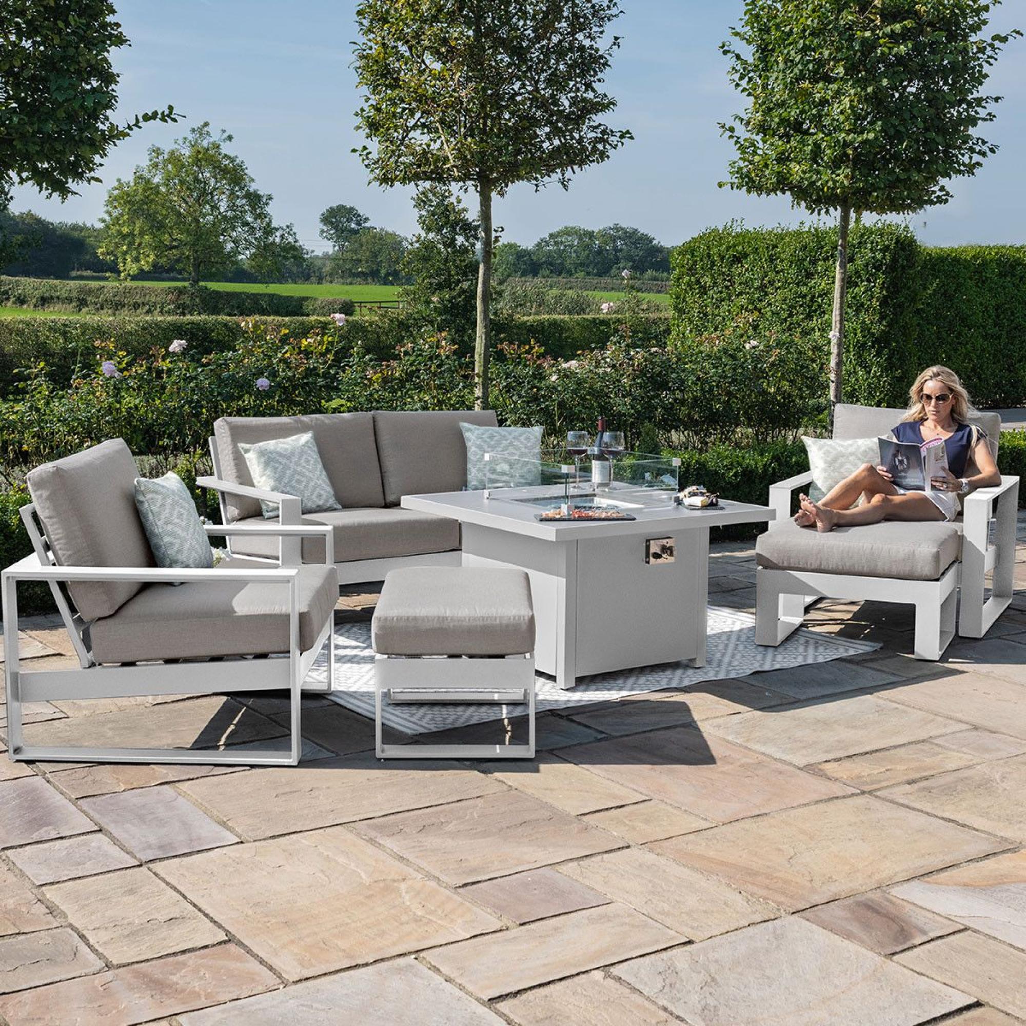 Product photograph of Maze Amalfi White 2 Seat Sofa Set With Fire Pit Table from Choice Furniture Superstore.