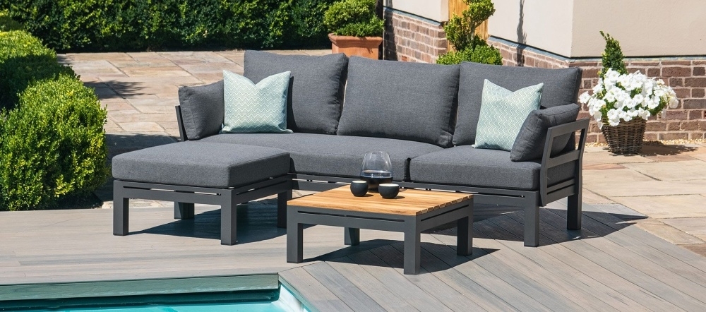 Product photograph of Maze Oslo Chaise Charcoal Sofa Set With Teak Coffee Table from Choice Furniture Superstore.