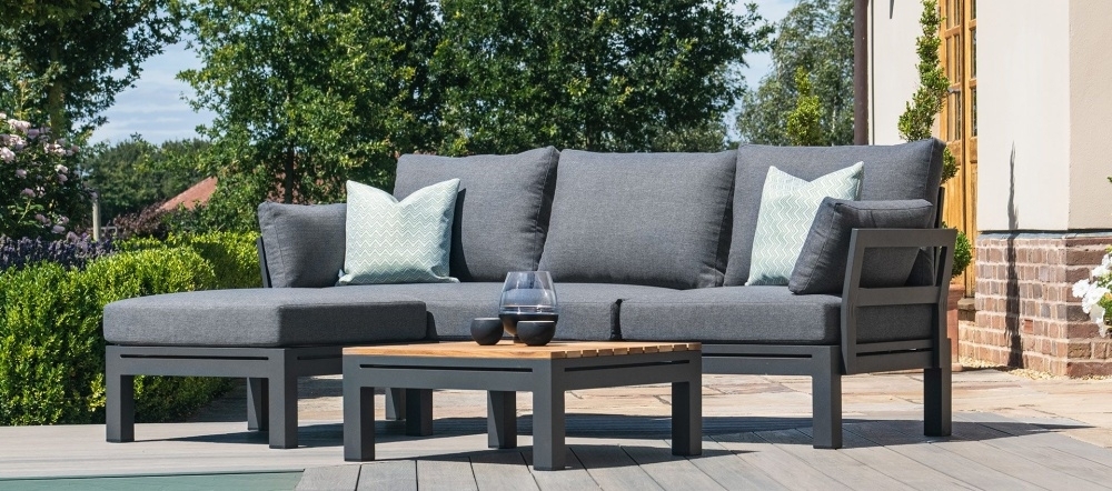 Product photograph of Maze Oslo Chaise Charcoal Sofa Set With Teak Coffee Table from Choice Furniture Superstore.