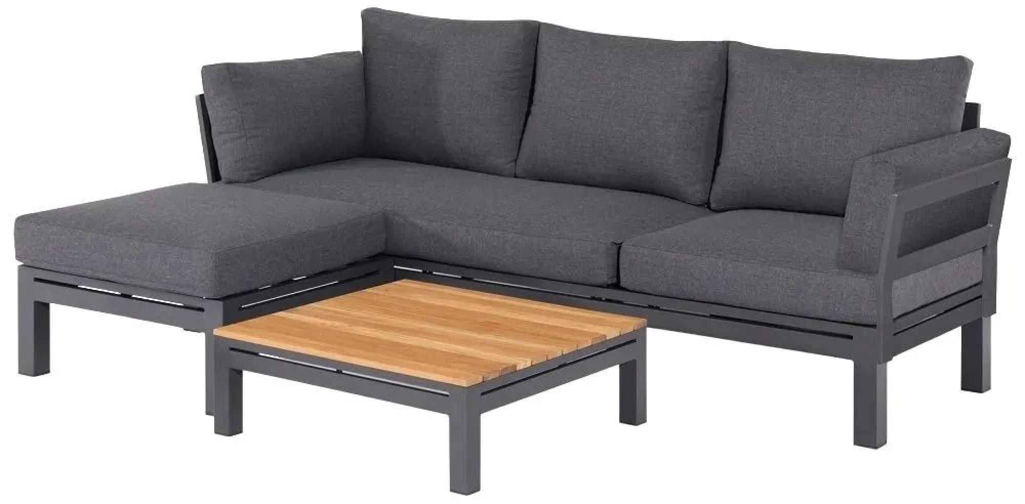 Product photograph of Maze Oslo Chaise Charcoal Sofa Set With Teak Coffee Table from Choice Furniture Superstore.