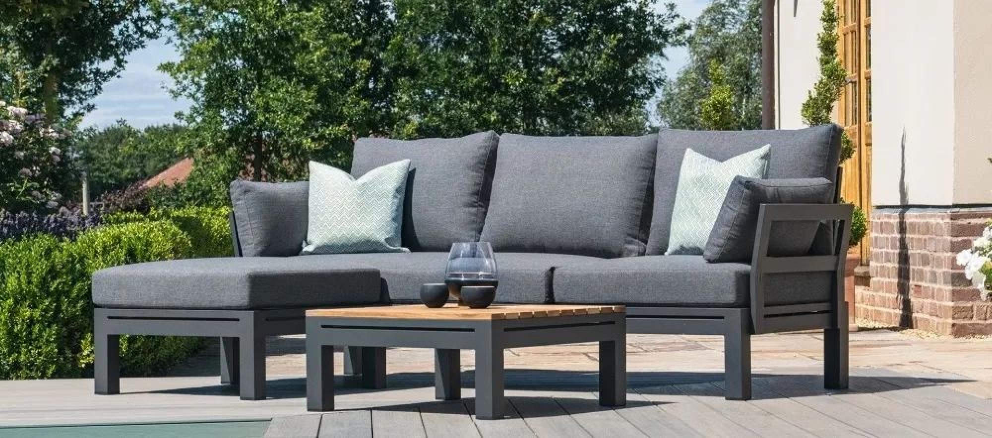 Product photograph of Maze Oslo Chaise Charcoal Sofa Set With Teak Coffee Table from Choice Furniture Superstore.