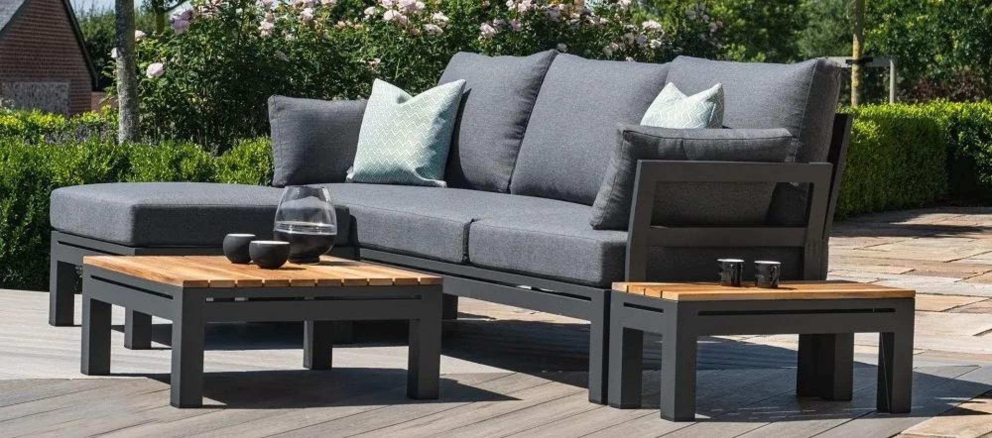 Product photograph of Maze Oslo Chaise Charcoal Sofa Set With Teak Coffee Table from Choice Furniture Superstore.