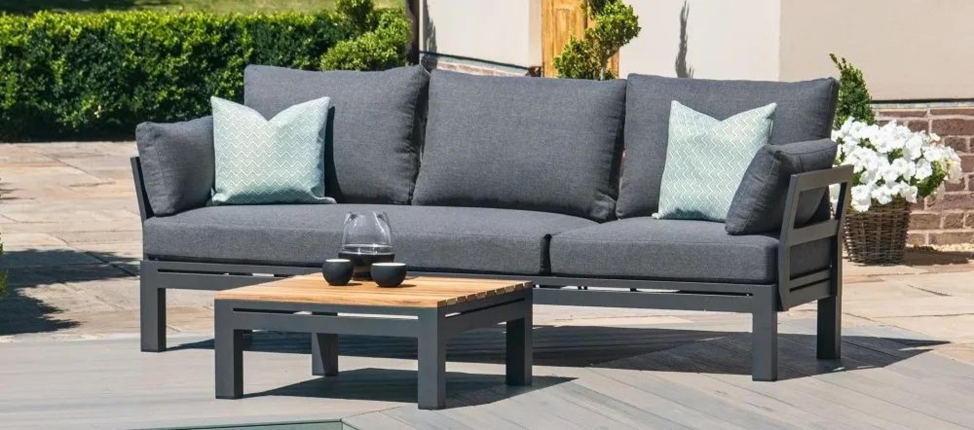 Product photograph of Maze Oslo Chaise Charcoal Sofa Set With Teak Coffee Table from Choice Furniture Superstore.