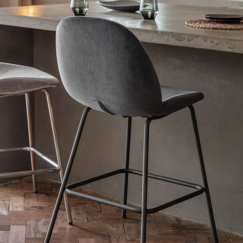 Product photograph of Flanagan Dark Grey Velvet Barstool Sold In Pairs from Choice Furniture Superstore.