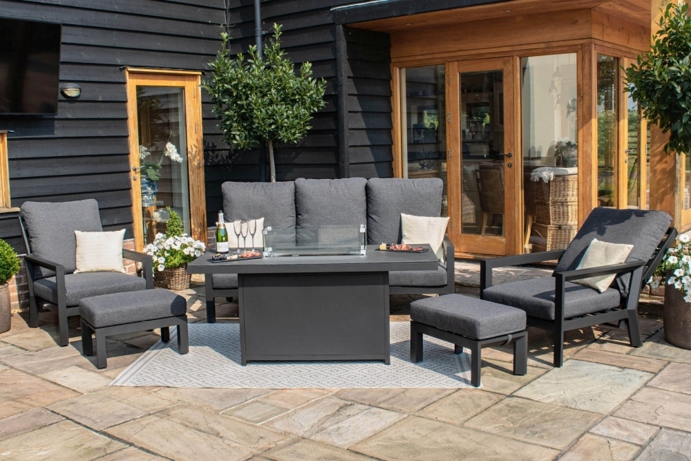 Product photograph of Maze Manhattan Reclining 3 Seat Sofa Set With Fire Pit Table And Footstools from Choice Furniture Superstore.
