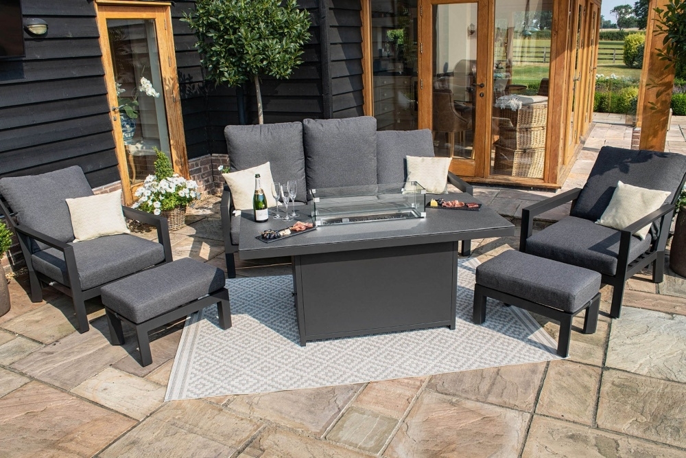 Product photograph of Maze Manhattan Reclining 3 Seat Sofa Set With Fire Pit Table And Footstools from Choice Furniture Superstore.