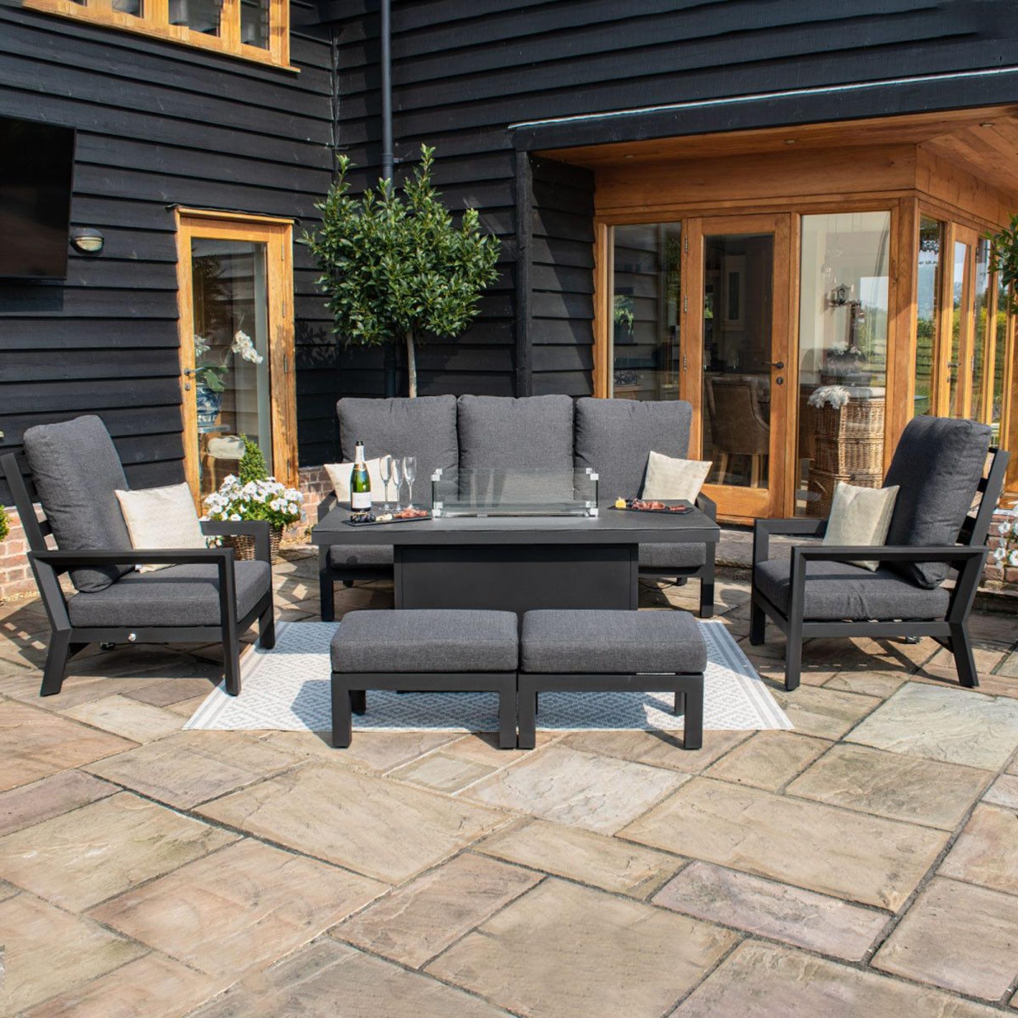 Product photograph of Maze Manhattan Reclining 3 Seat Sofa Set With Fire Pit Table And Footstools from Choice Furniture Superstore.