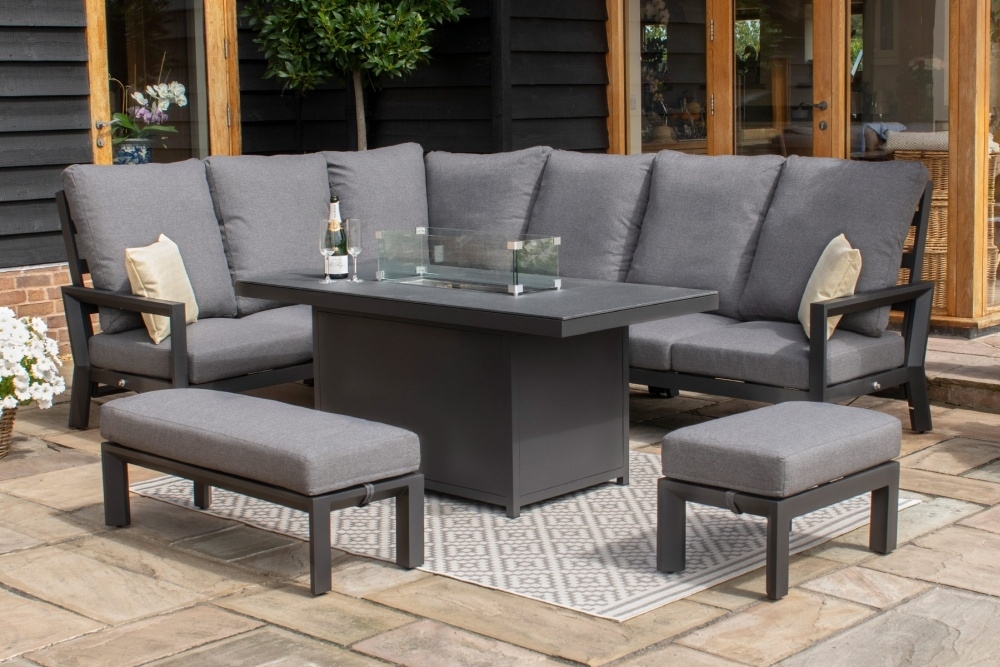 Product photograph of Maze Manhattan Reclining Corner Dining Set With Firepit Table from Choice Furniture Superstore.