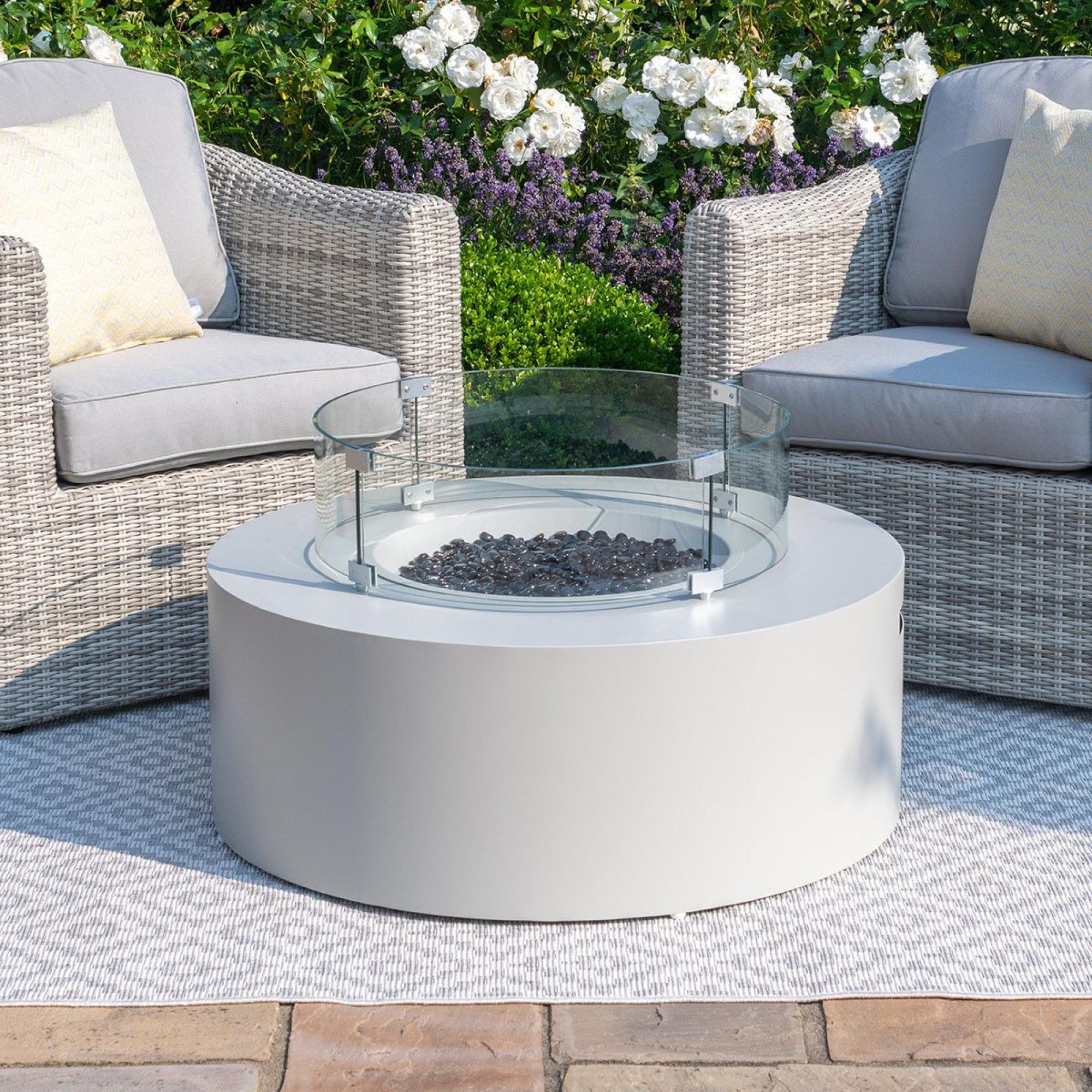 Product photograph of Maze Lounge White Pebble Round Gas Fire Pit from Choice Furniture Superstore.