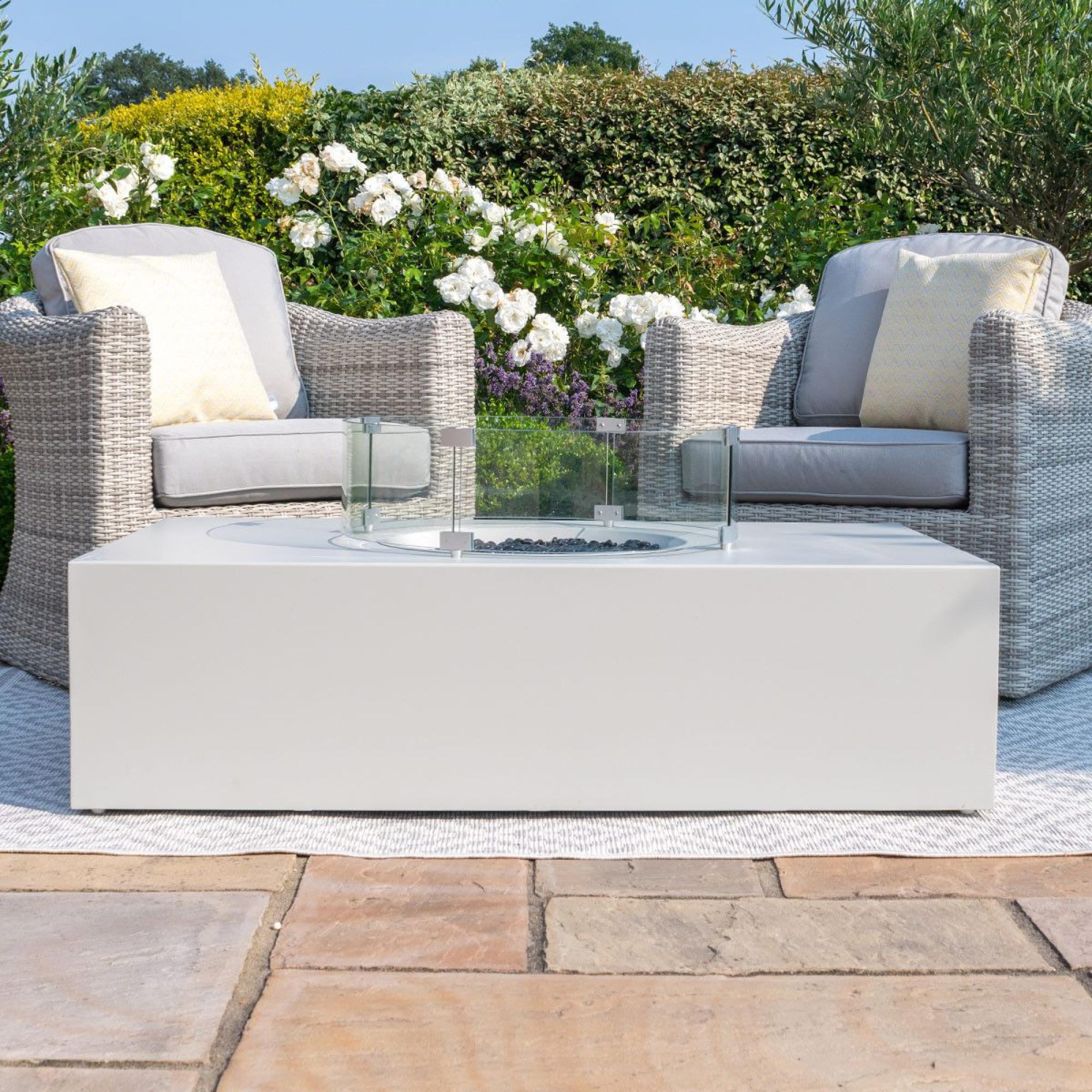 Product photograph of Maze Lounge White Pebble Rectangular Gas Fire Pit from Choice Furniture Superstore.