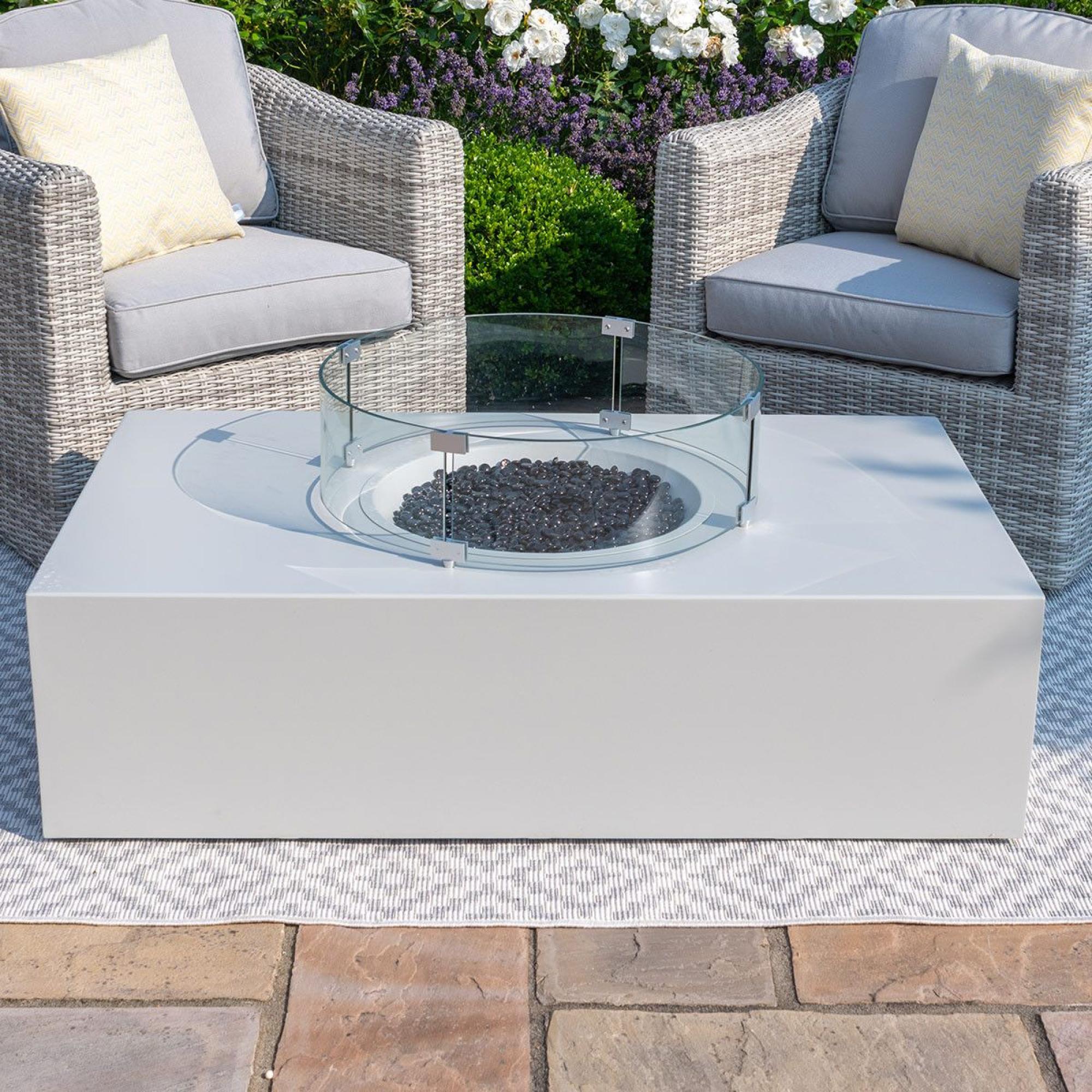 Product photograph of Maze Lounge White Pebble Rectangular Gas Fire Pit from Choice Furniture Superstore.