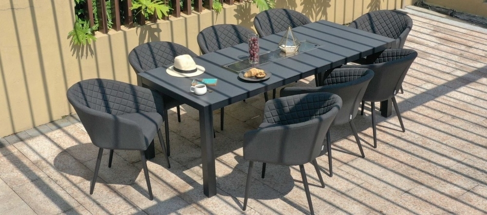 Product photograph of Maze Lounge Outdoor Ambition Charcoal Fabric 8 Seat Rectangular Dining Set With Fire Pit Table from Choice Furniture Superstore.