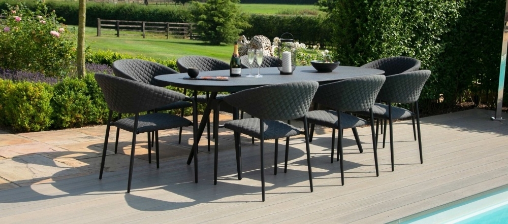 Product photograph of Maze Lounge Outdoor Pebble Fabric 8 Seat Oval Dining Set from Choice Furniture Superstore.