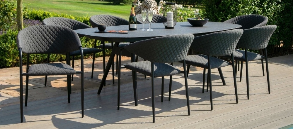 Product photograph of Maze Lounge Outdoor Pebble Fabric 8 Seat Oval Dining Set from Choice Furniture Superstore.