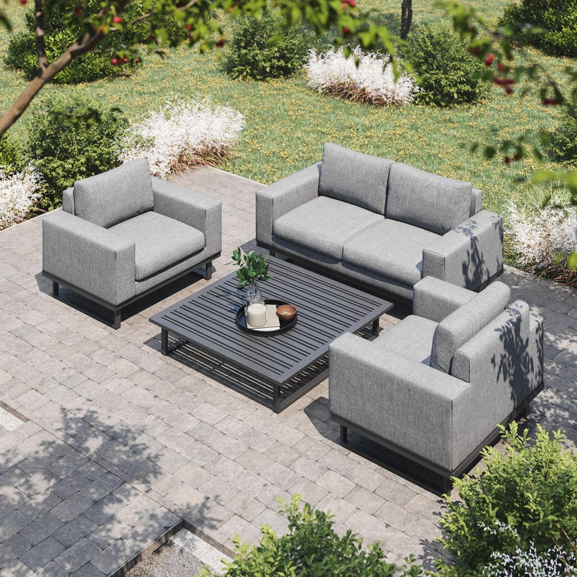 Product photograph of Maze Lounge Outdoor Ethos Flanelle Fabric 2 Seat Sofa Set With Coffee Table from Choice Furniture Superstore.