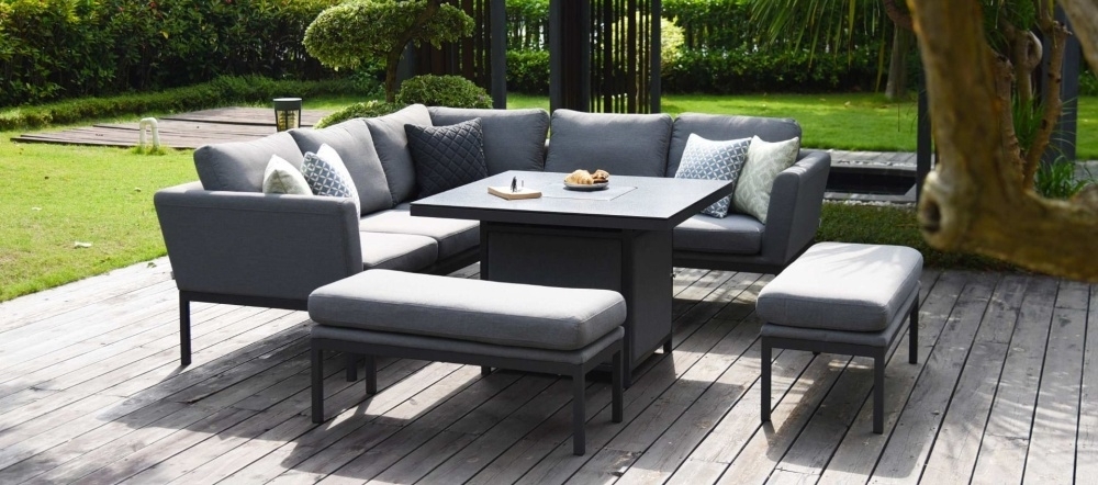Product photograph of Maze Lounge Outdoor Pulse Flanelle Fabric Square Corner Dining Set With Rising Table from Choice Furniture Superstore.