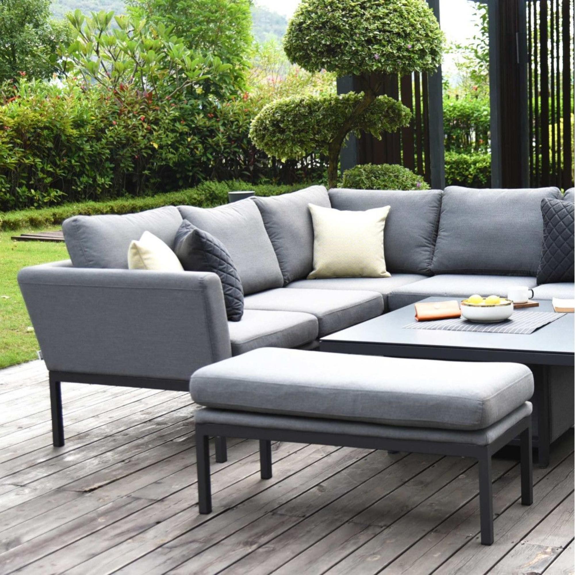 Product photograph of Maze Lounge Outdoor Pulse Flanelle Fabric Square Corner Dining Set With Rising Table from Choice Furniture Superstore.