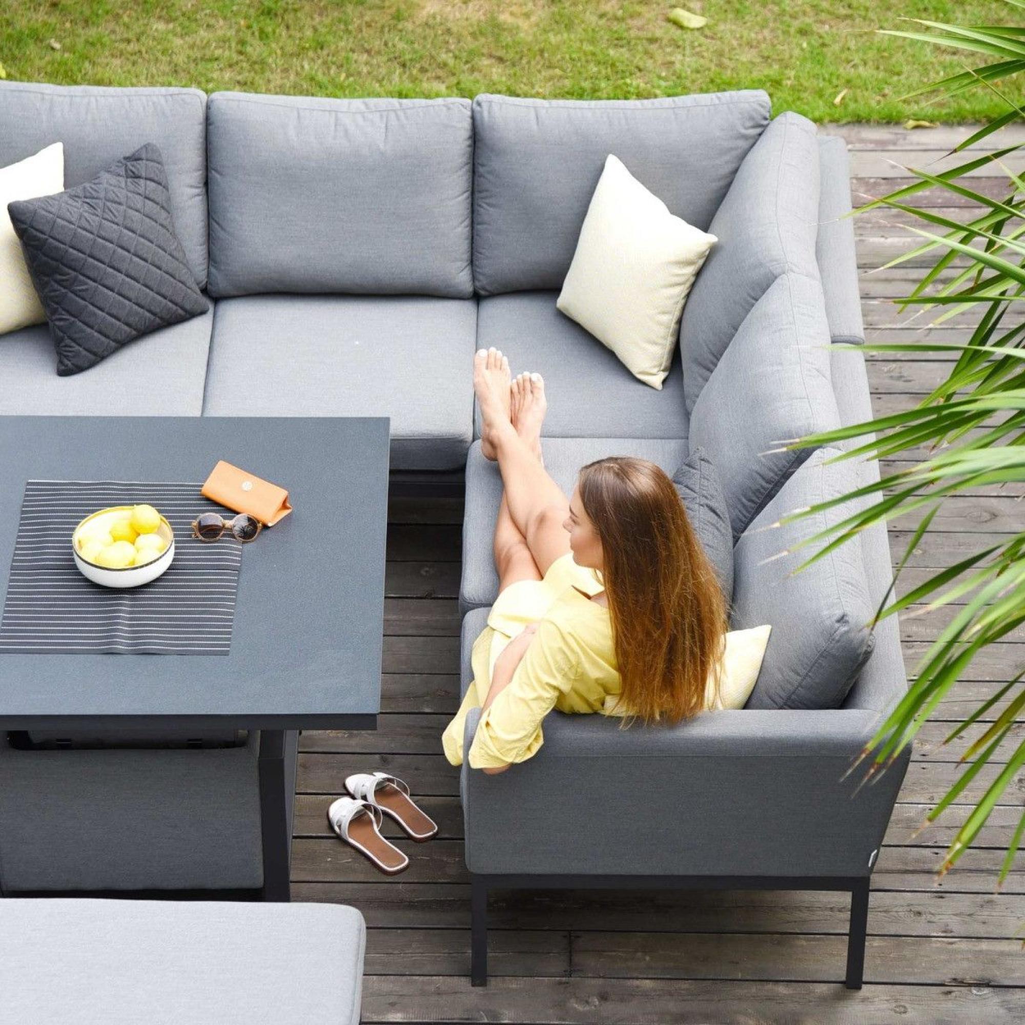 Product photograph of Maze Lounge Outdoor Pulse Flanelle Fabric Square Corner Dining Set With Rising Table from Choice Furniture Superstore.