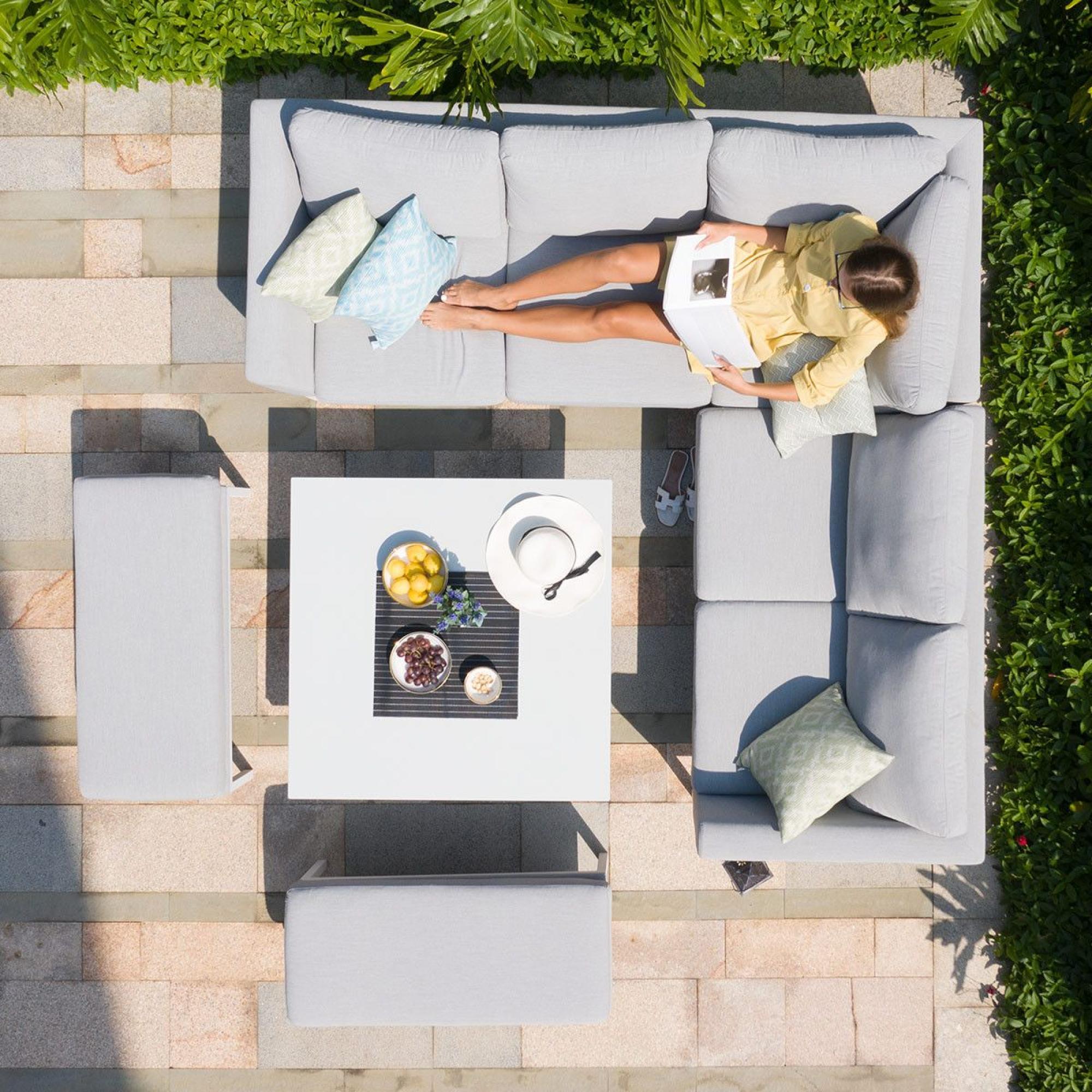 Product photograph of Maze Lounge Outdoor Pulse Lead Chine Fabric Square Corner Dining Set With Rising Table from Choice Furniture Superstore.