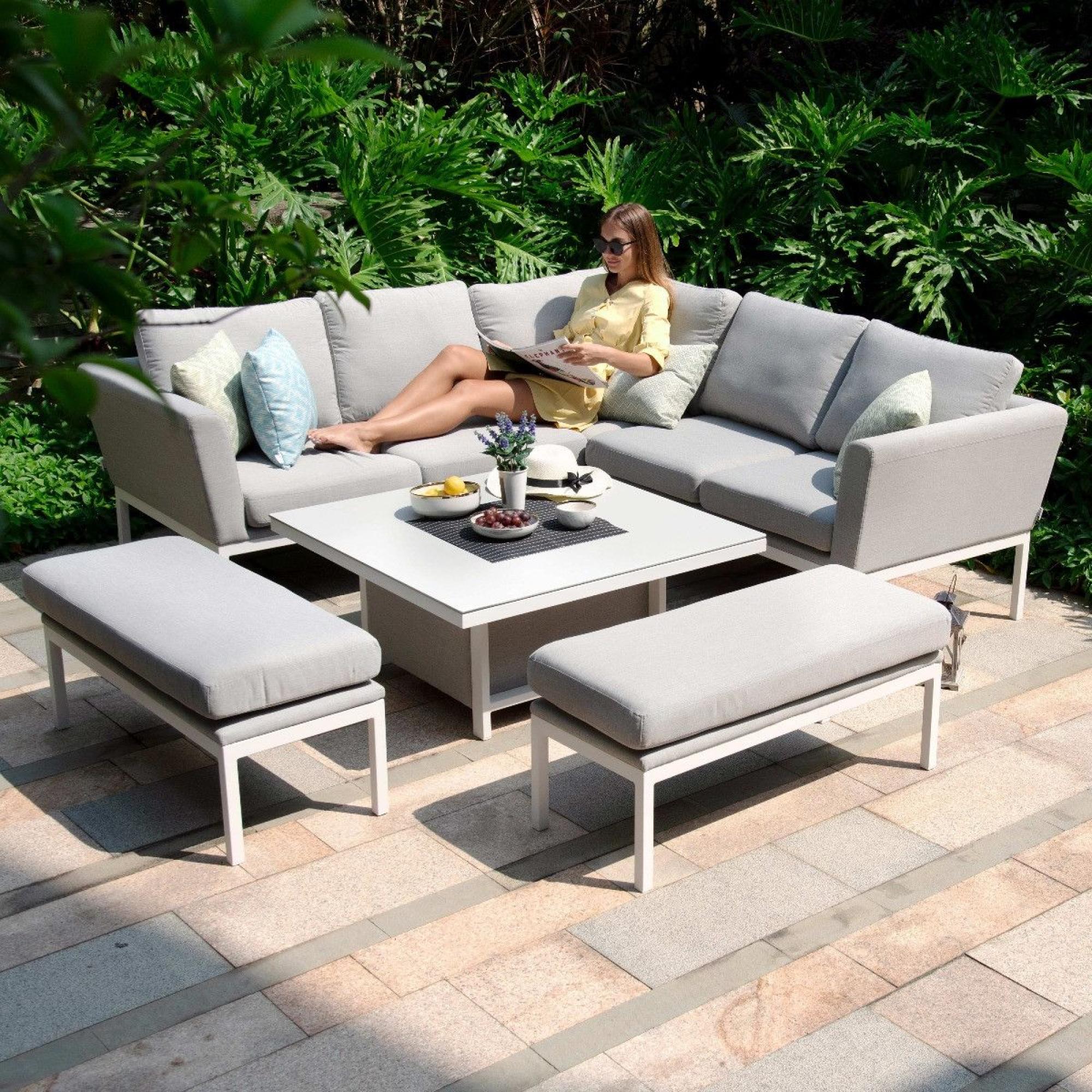 Product photograph of Maze Lounge Outdoor Pulse Lead Chine Fabric Square Corner Dining Set With Rising Table from Choice Furniture Superstore.