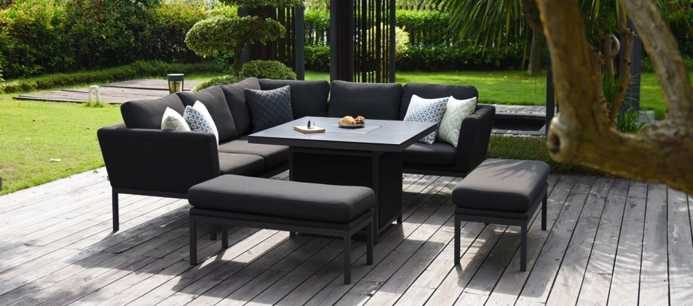 Product photograph of Maze Lounge Outdoor Pulse Charcoal Fabric Square Corner Dining Set With Rising Table from Choice Furniture Superstore.
