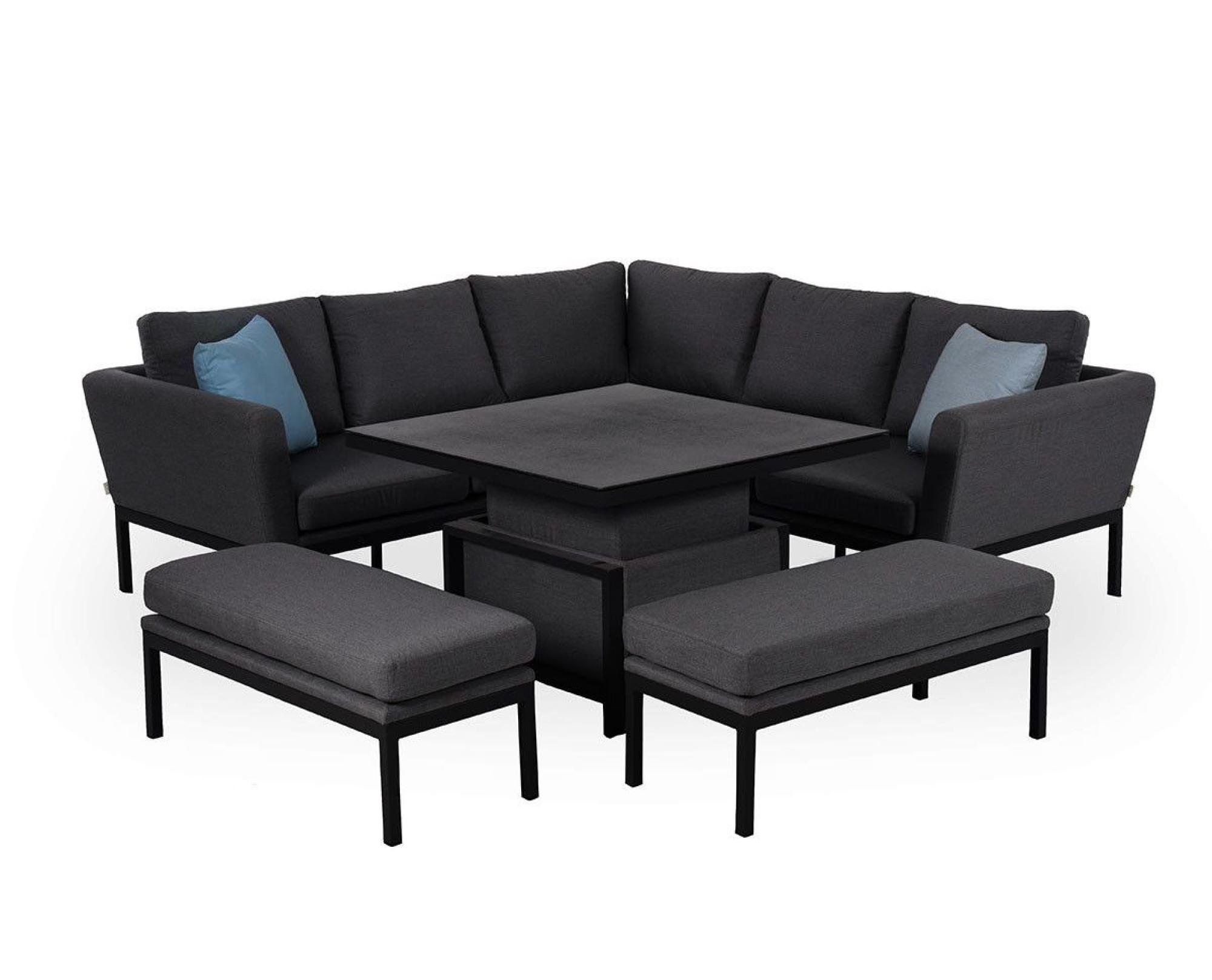 Product photograph of Maze Lounge Outdoor Pulse Charcoal Fabric Square Corner Dining Set With Rising Table from Choice Furniture Superstore.