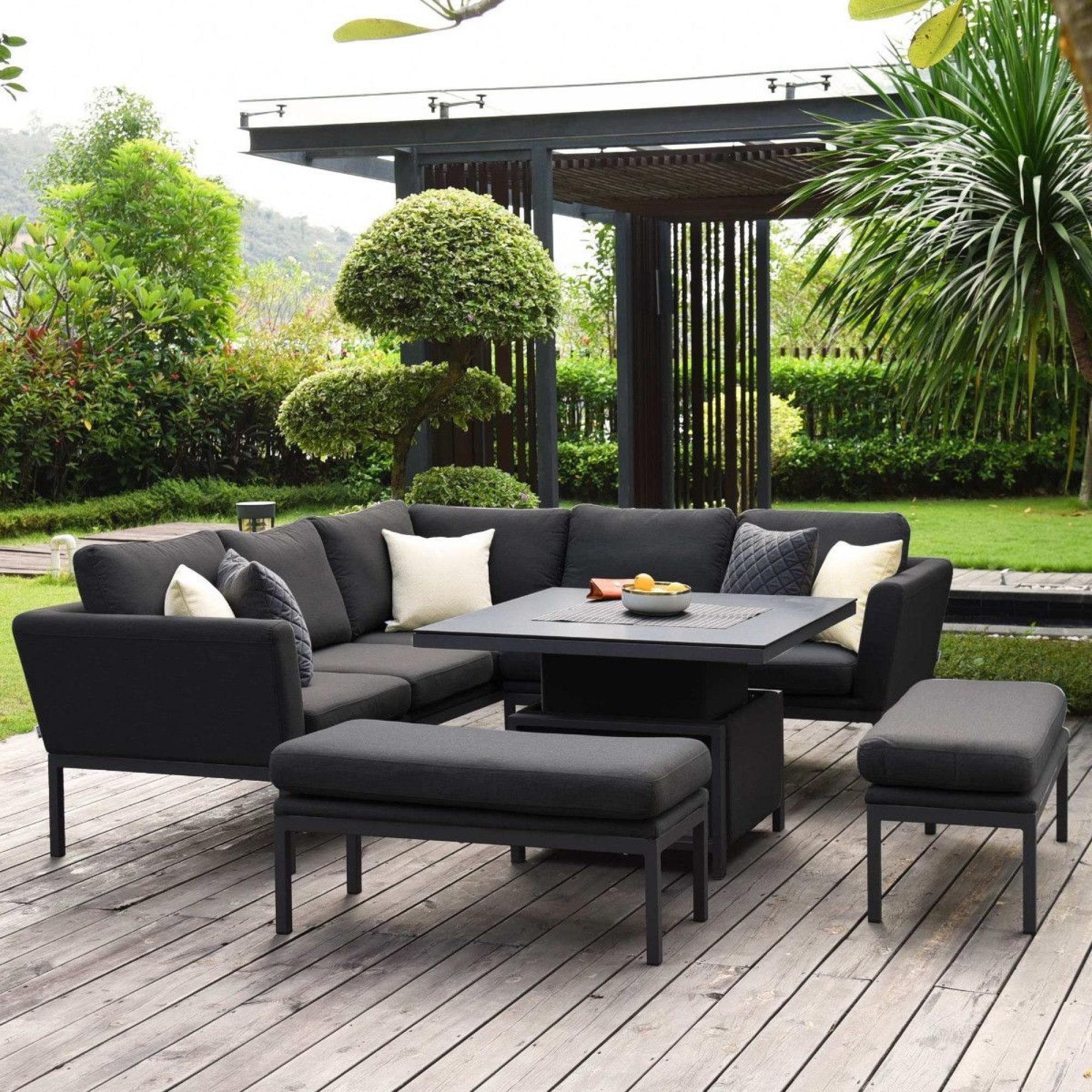 Product photograph of Maze Lounge Outdoor Pulse Charcoal Fabric Square Corner Dining Set With Rising Table from Choice Furniture Superstore.