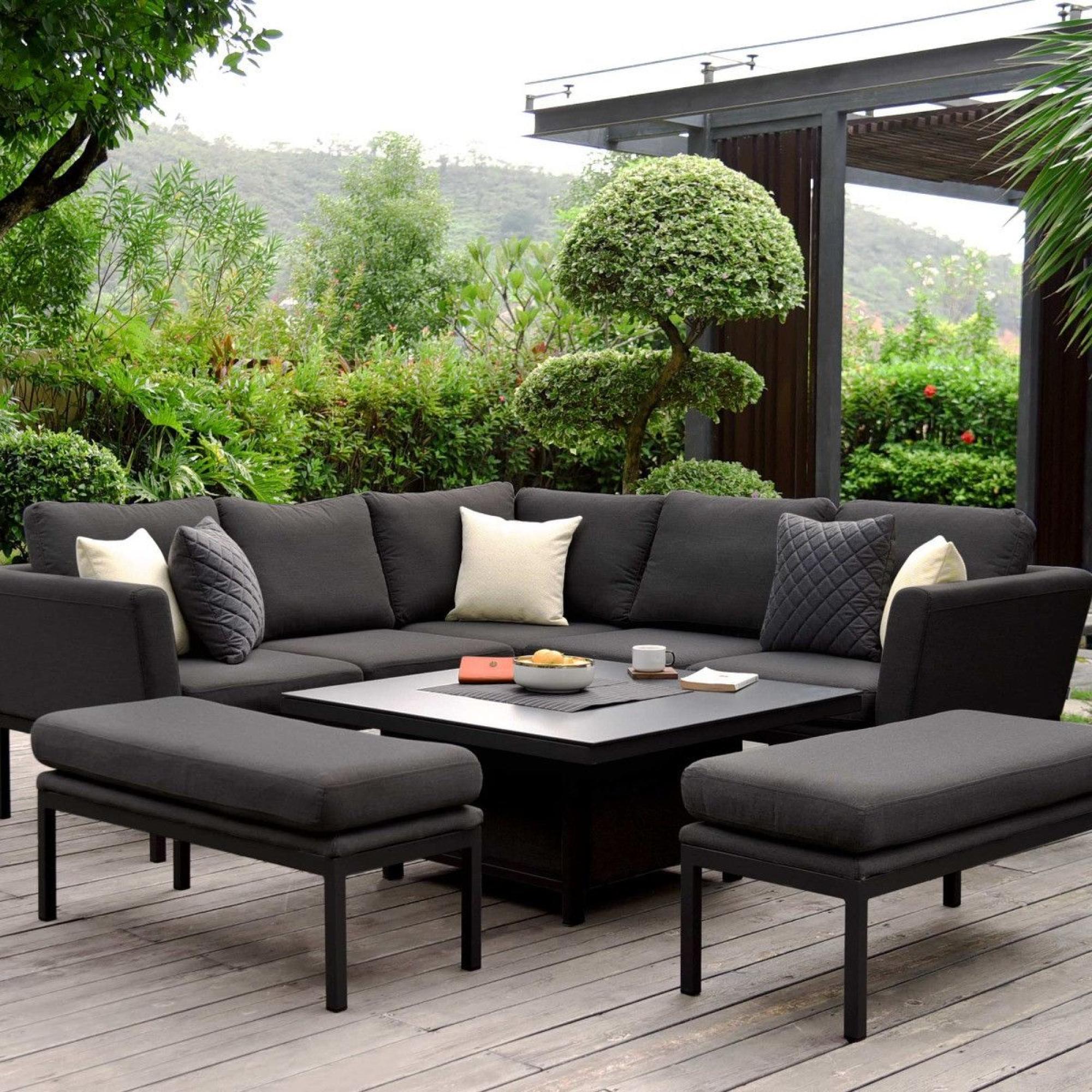 Product photograph of Maze Lounge Outdoor Pulse Charcoal Fabric Square Corner Dining Set With Rising Table from Choice Furniture Superstore.