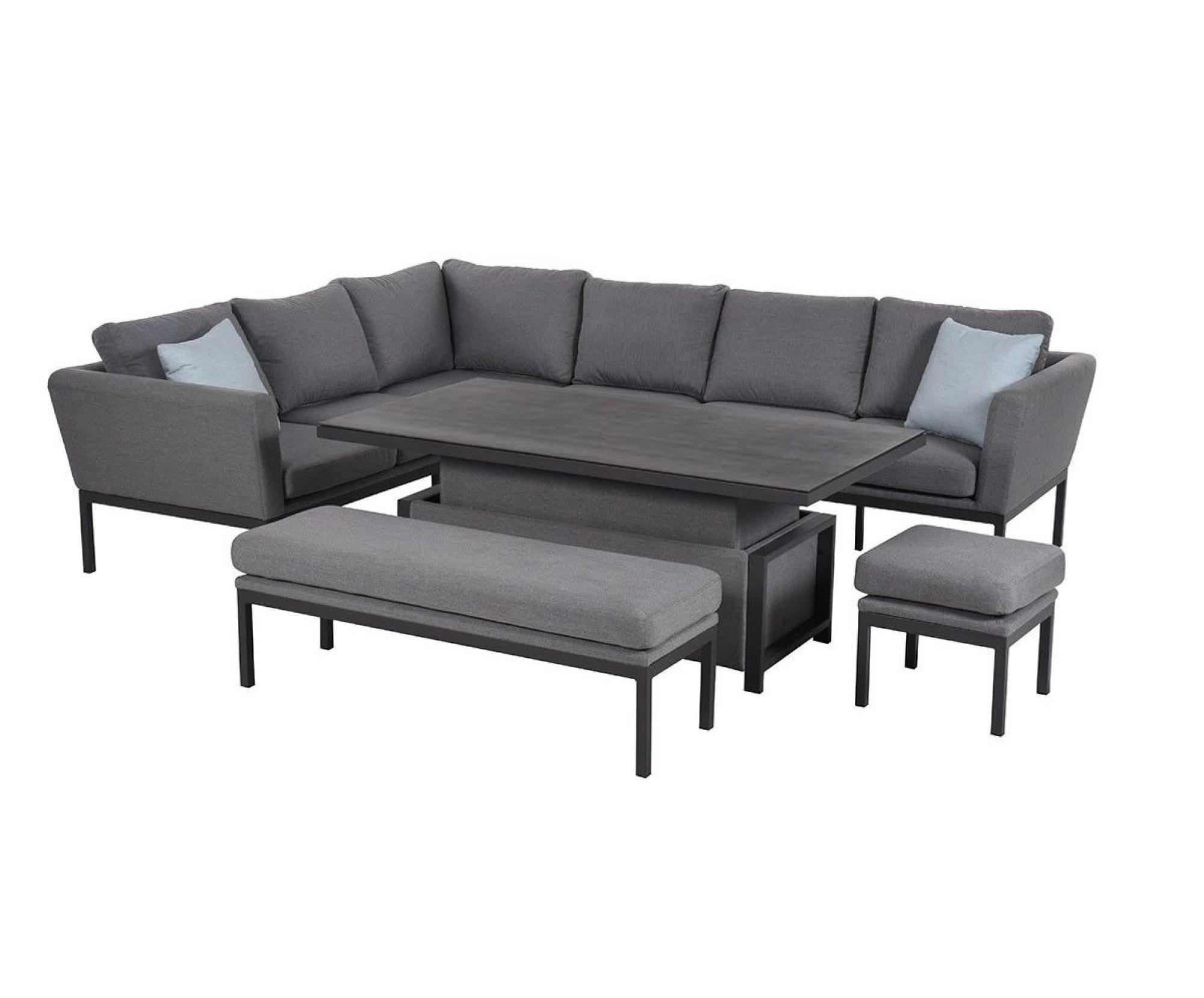 Product photograph of Maze Lounge Outdoor Pulse Flanelle Fabric Rectangular Corner Dining Set With Rising Table from Choice Furniture Superstore.