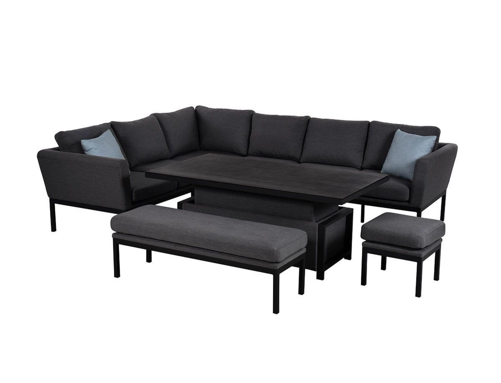 Product photograph of Maze Lounge Outdoor Pulse Charcoal Fabric Rectangular Corner Dining Set With Rising Table from Choice Furniture Superstore.