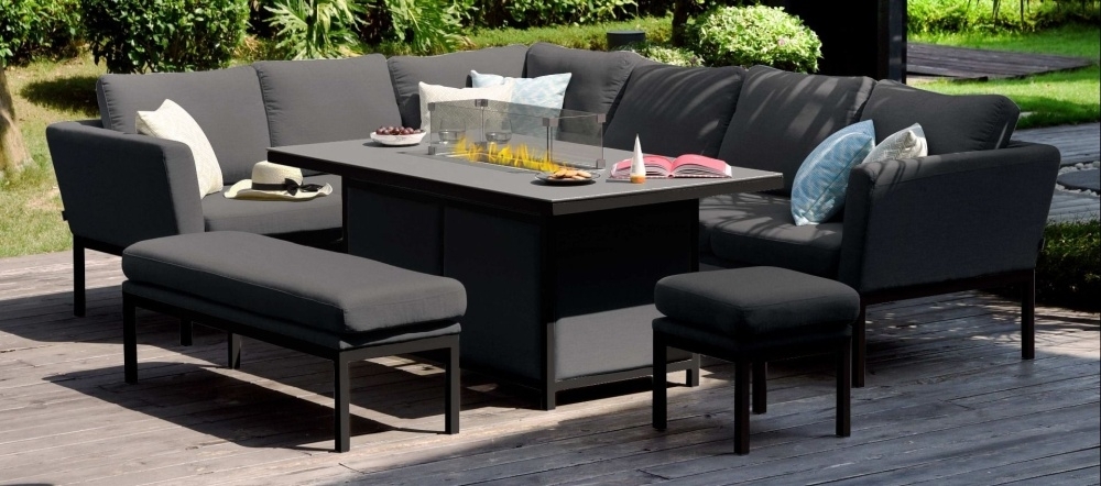 Product photograph of Maze Lounge Outdoor Pulse Fabric Rectangular Corner Dining Set With Fire Pit Table from Choice Furniture Superstore.