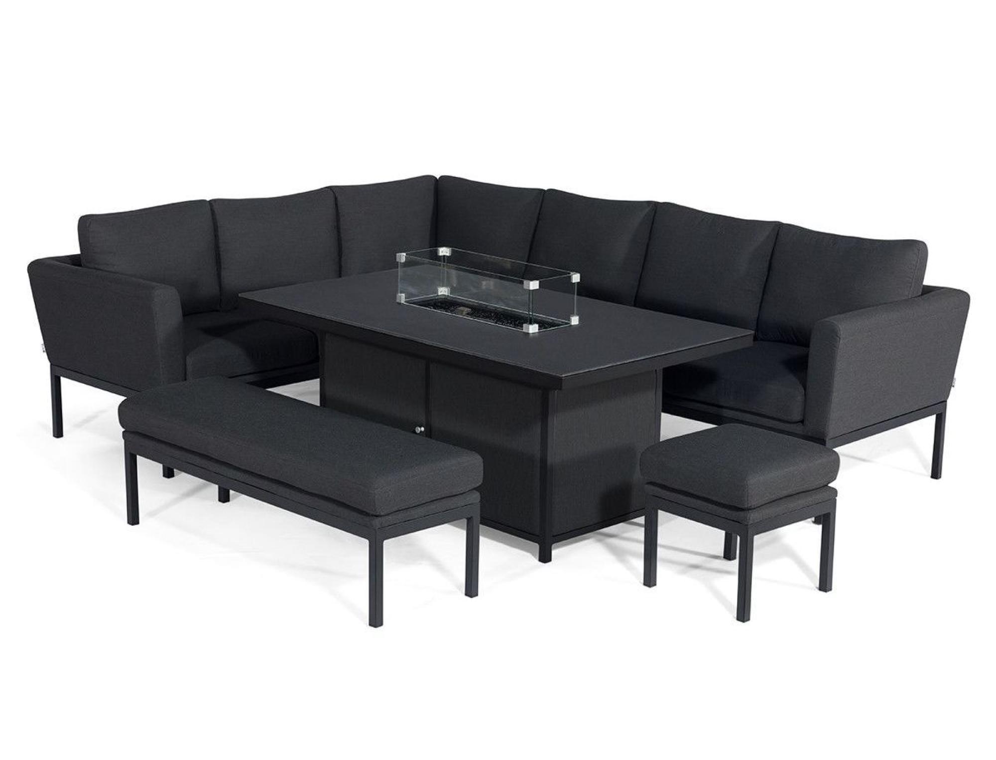 Product photograph of Maze Lounge Outdoor Pulse Charcoal Fabric Rectangular Corner Dining Set With Fire Pit Table from Choice Furniture Superstore.