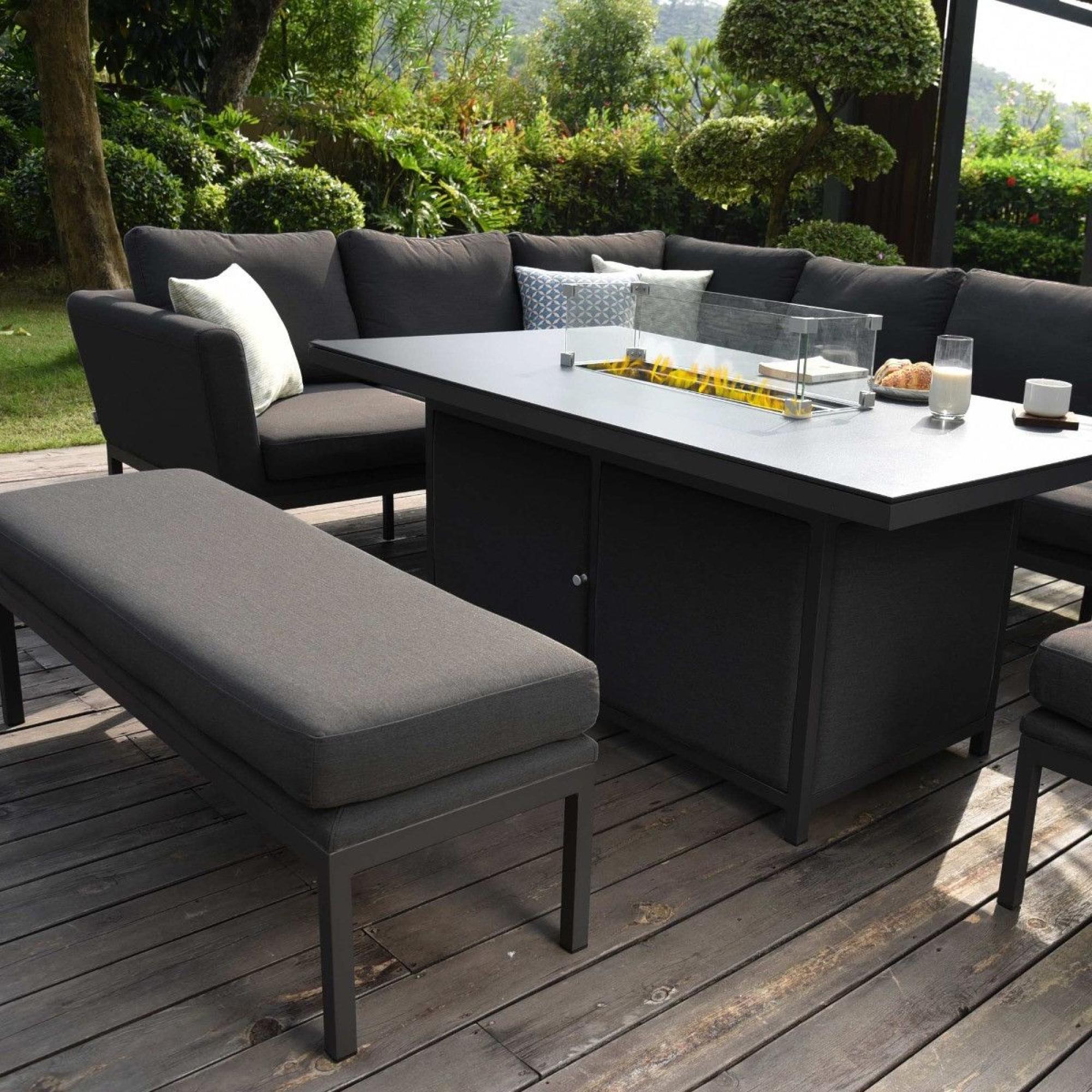 Product photograph of Maze Lounge Outdoor Pulse Charcoal Fabric Rectangular Corner Dining Set With Fire Pit Table from Choice Furniture Superstore.