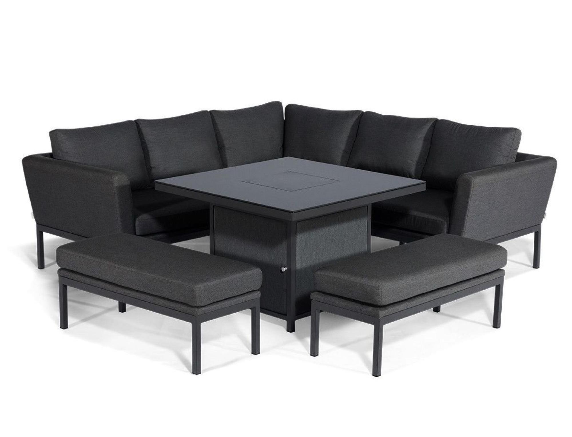 Product photograph of Maze Lounge Outdoor Pulse Charcoal Fabric Square Corner Dining Set With Fire Pit Table from Choice Furniture Superstore.