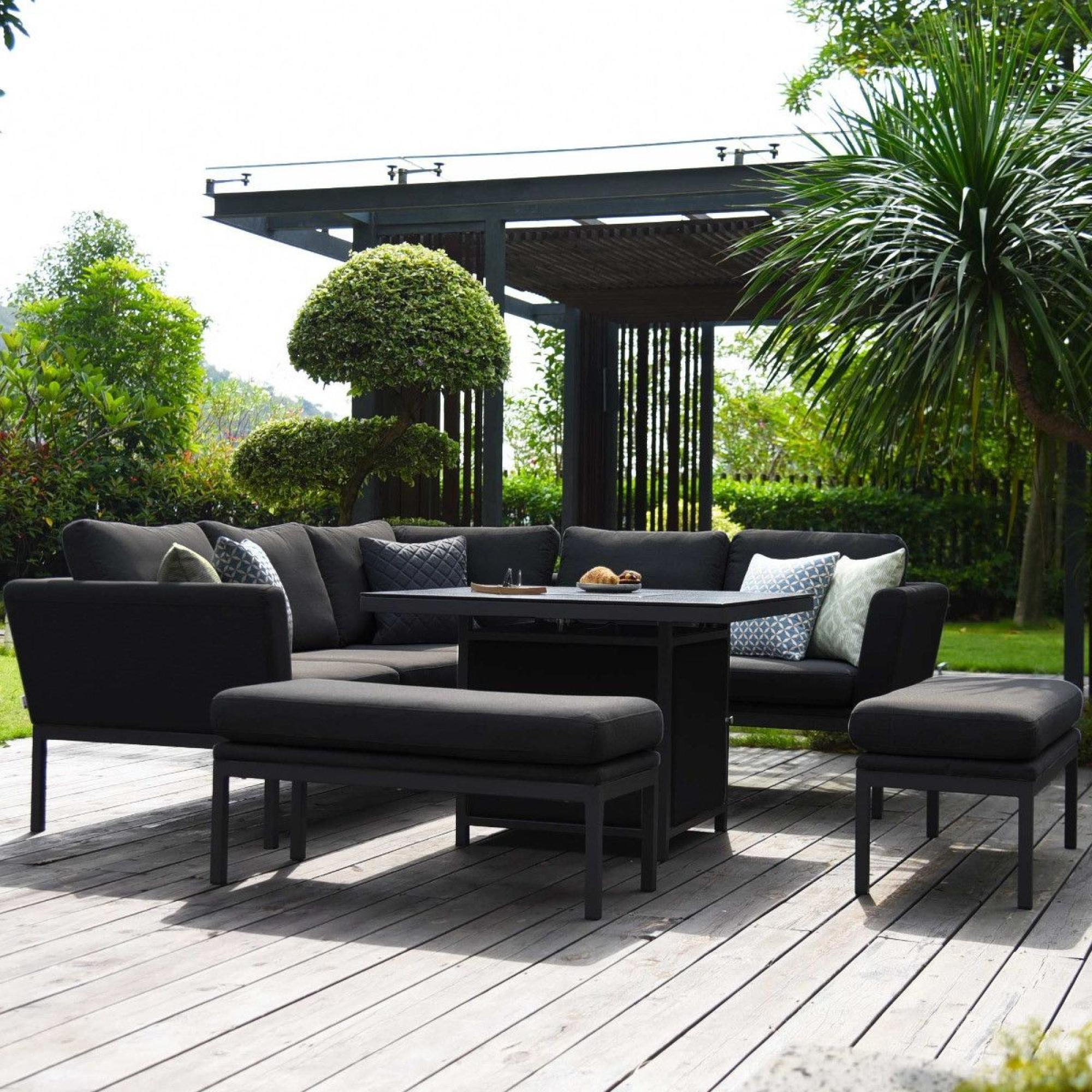 Product photograph of Maze Lounge Outdoor Pulse Charcoal Fabric Square Corner Dining Set With Fire Pit Table from Choice Furniture Superstore.