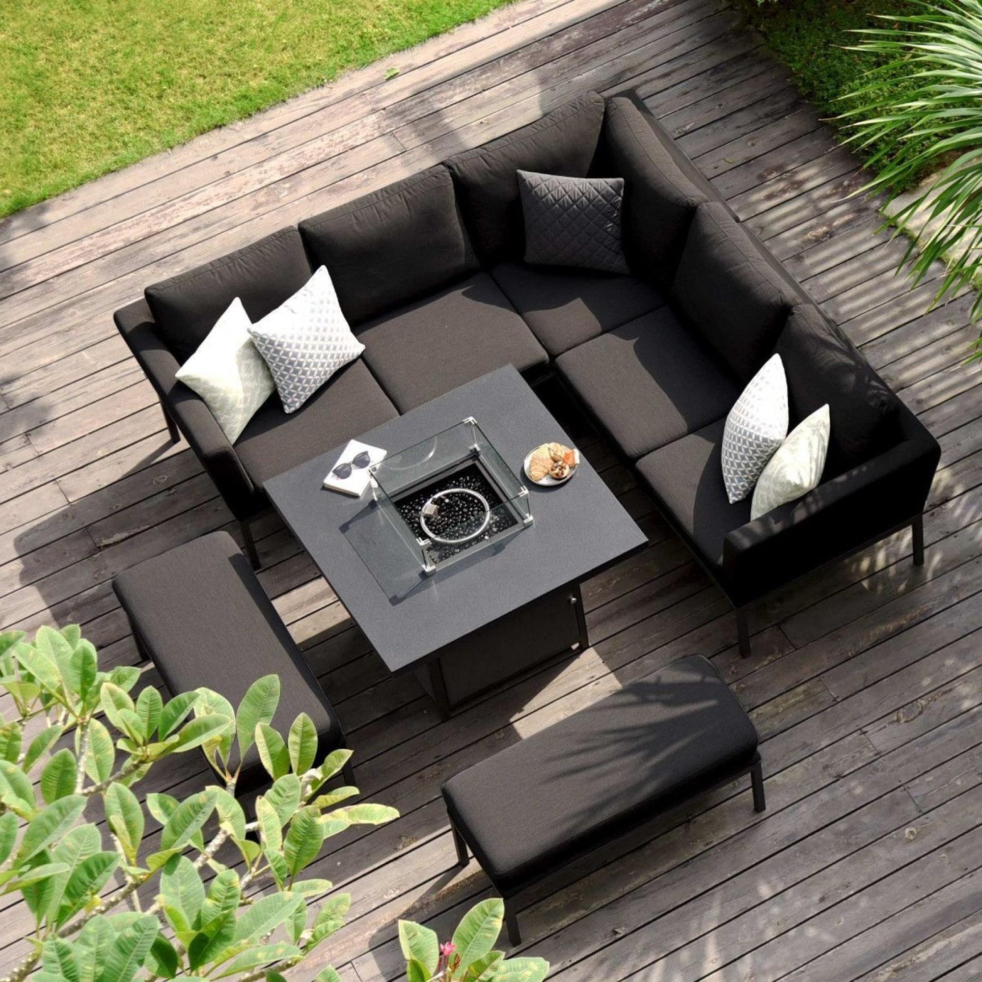 Product photograph of Maze Lounge Outdoor Pulse Charcoal Fabric Square Corner Dining Set With Fire Pit Table from Choice Furniture Superstore.