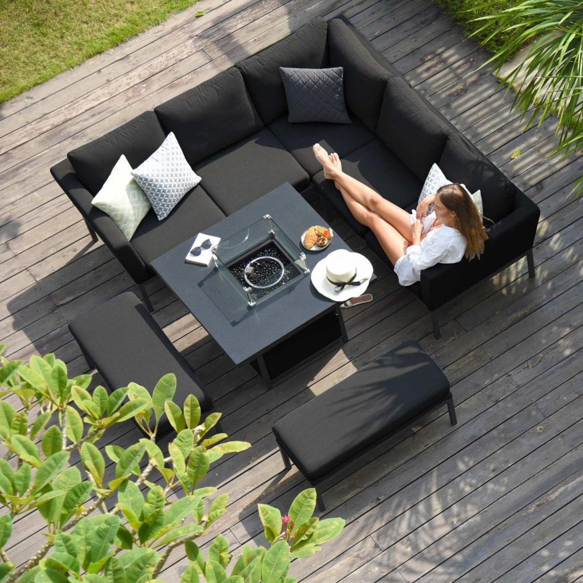 Product photograph of Maze Lounge Outdoor Pulse Charcoal Fabric Square Corner Dining Set With Fire Pit Table from Choice Furniture Superstore.