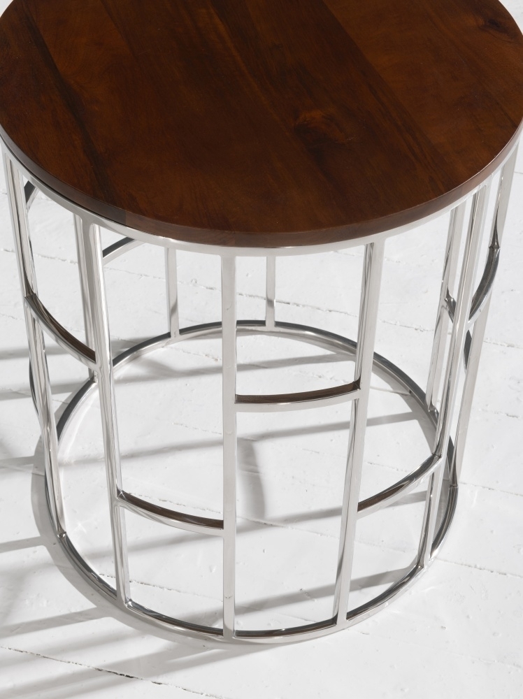 Product photograph of Clearance - Zion Round Chrome Side Table With Mango Wood Top from Choice Furniture Superstore.