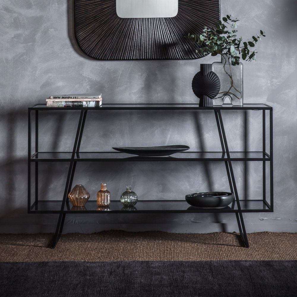 Product photograph of Pollard Black And Glass Console Table from Choice Furniture Superstore.