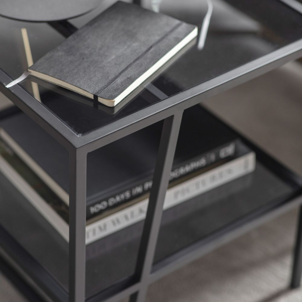 Product photograph of Pollard Black And Glass Side Table from Choice Furniture Superstore.