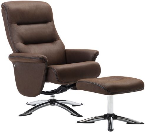 Product photograph of Texas Brown Faux Leather Swivel Recliner Chair With Footstool from Choice Furniture Superstore.