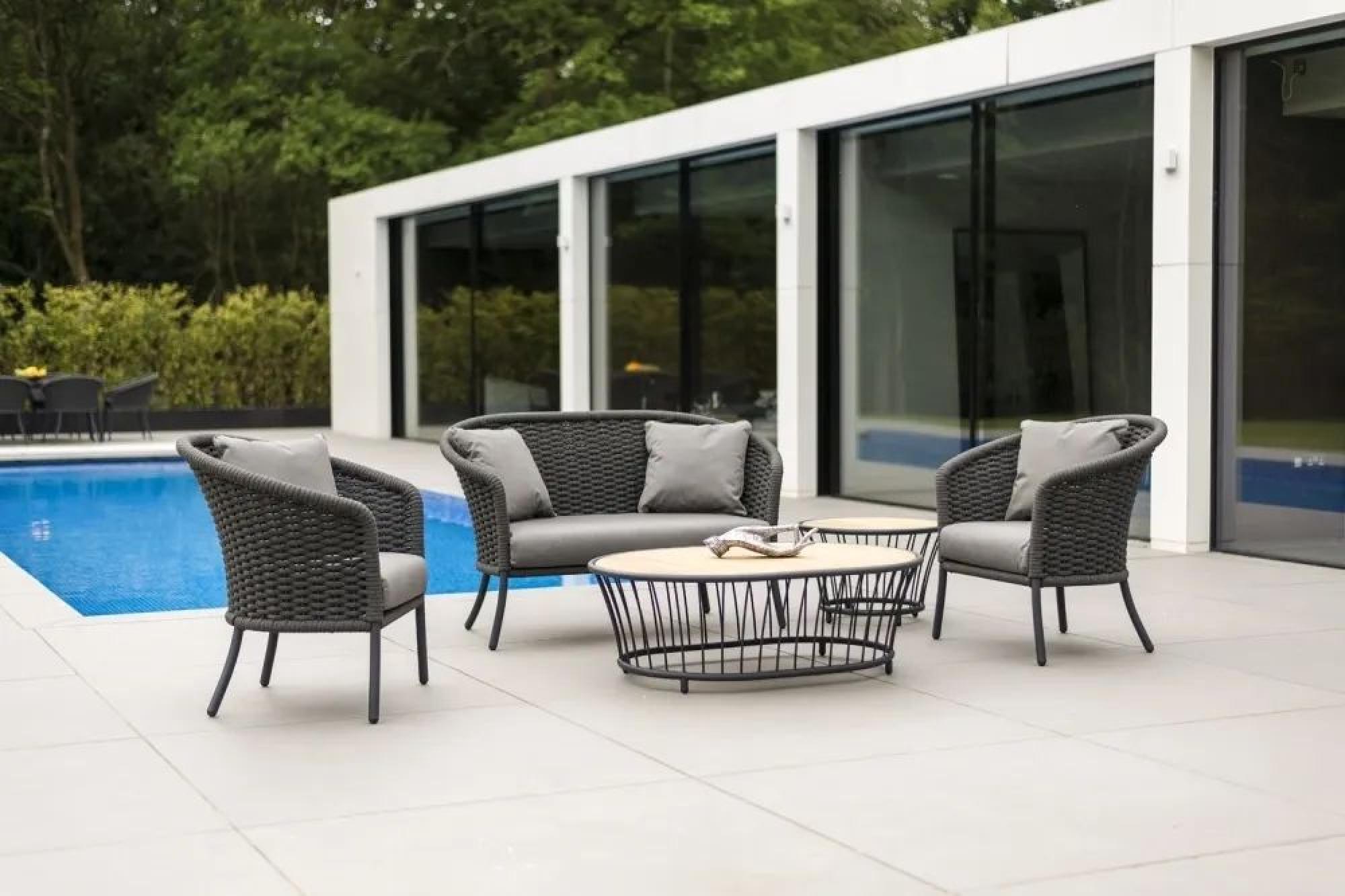 Product photograph of Alexander Rose Cordial Grey Rope Curved Top Lounge Chair With Cushion from Choice Furniture Superstore.