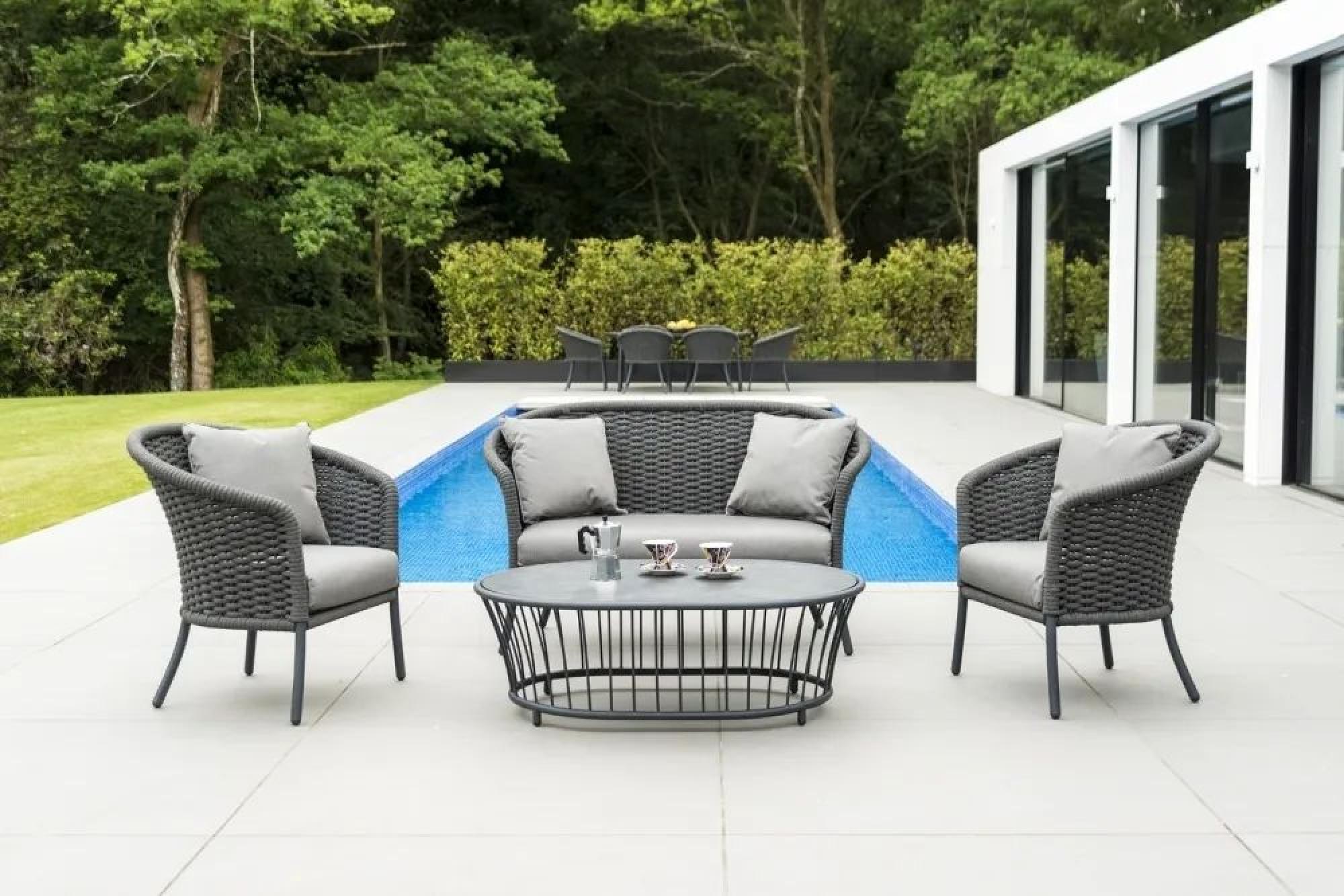 Product photograph of Alexander Rose Cordial Grey Rope Curved Top Lounge Chair With Cushion from Choice Furniture Superstore.
