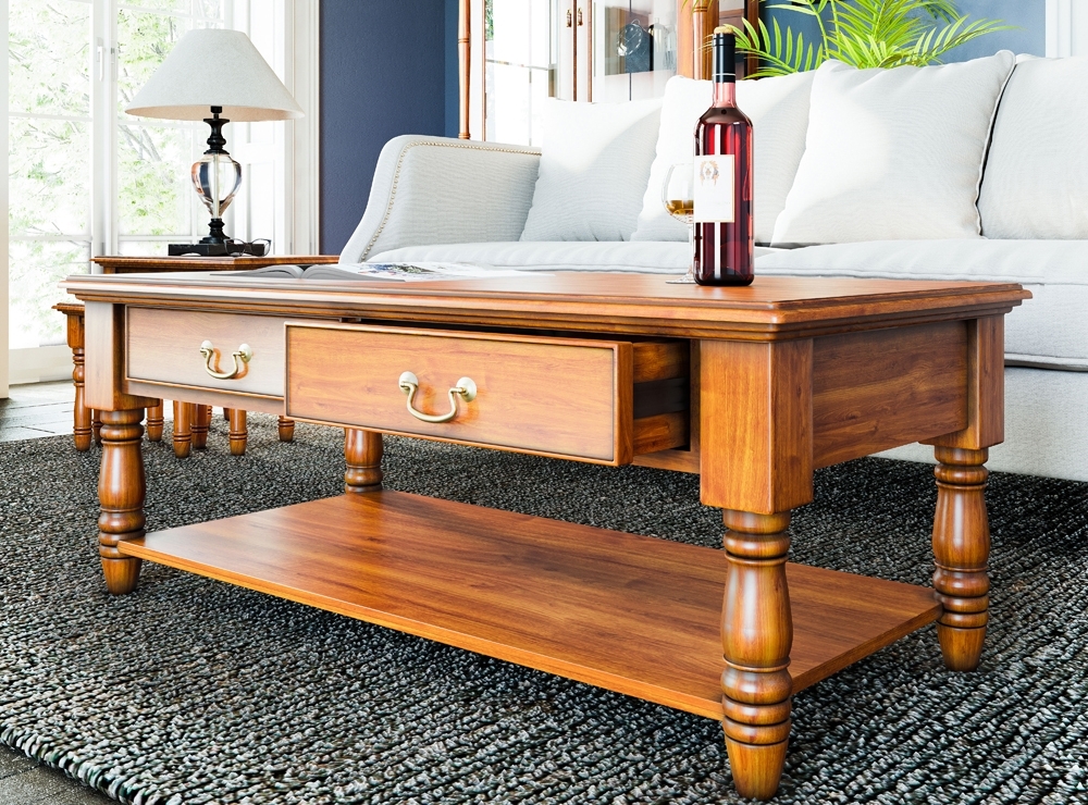 Product photograph of La Reine Mahogany 2 Drawer Coffee Table from Choice Furniture Superstore.