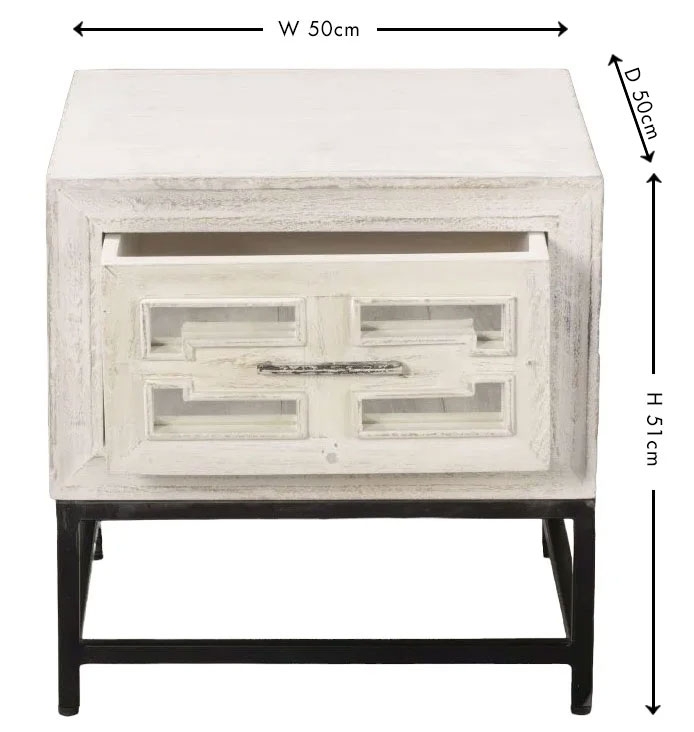 Product photograph of Clearance - Geo White Mirrored Side Table - 1 Drawer from Choice Furniture Superstore.